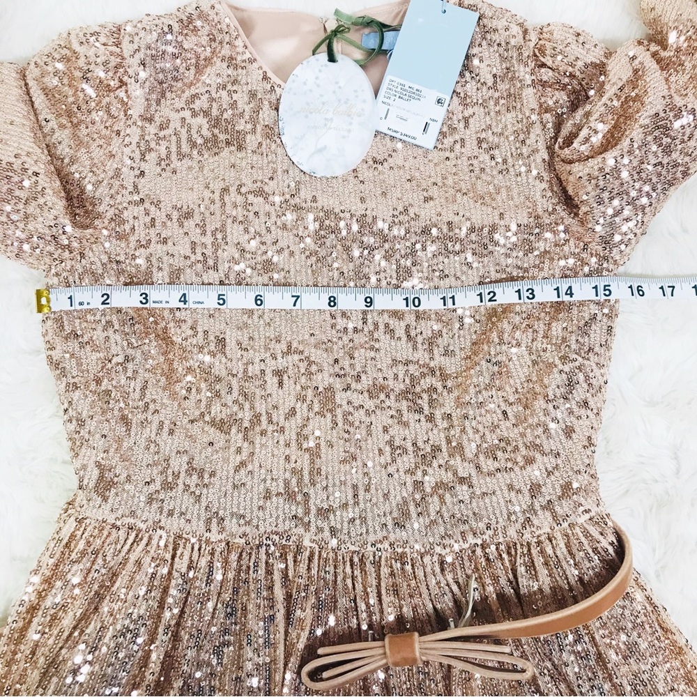 ANTONIO MELANI x Nicola Bathie Rose Gold Sequin Maxi Dress Feather Formal Size 2 - Picture 13 of 14
